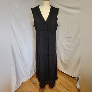 Critina B  Black Ruffle Maxi Dress, Size Large